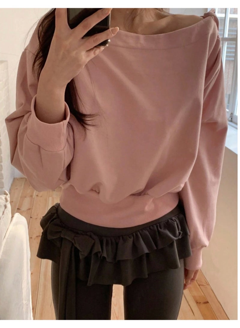 DAZY Cute Cold-Shoulder Long Sleeve Sweatshirt, Casual Loose Fit Women Pullover For Autumn/Winter - Image 5